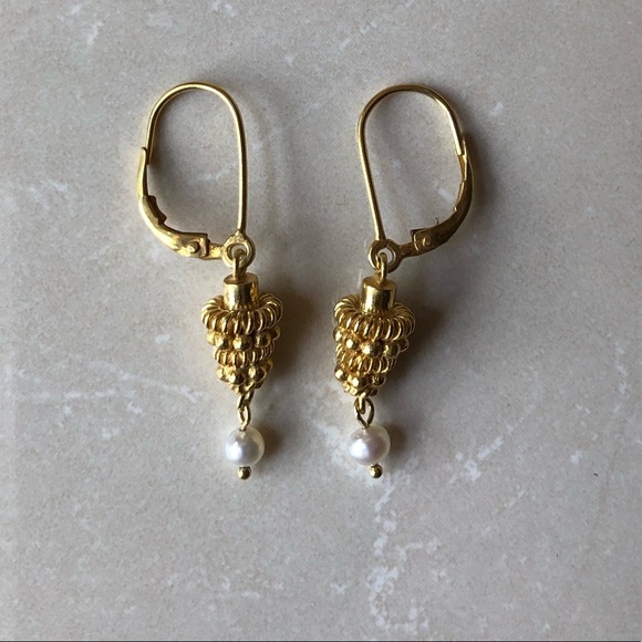 Gold plated dangle earrings with pearl - Picture 4 of 4